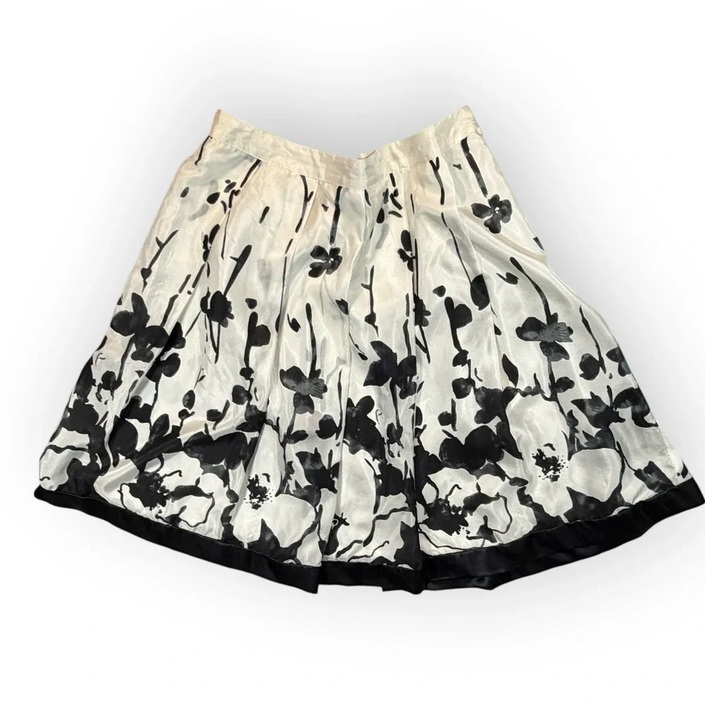 Victor Alfaro Silk Floral A-Line Kawaii Skirt Black White coquette Whimsygoth